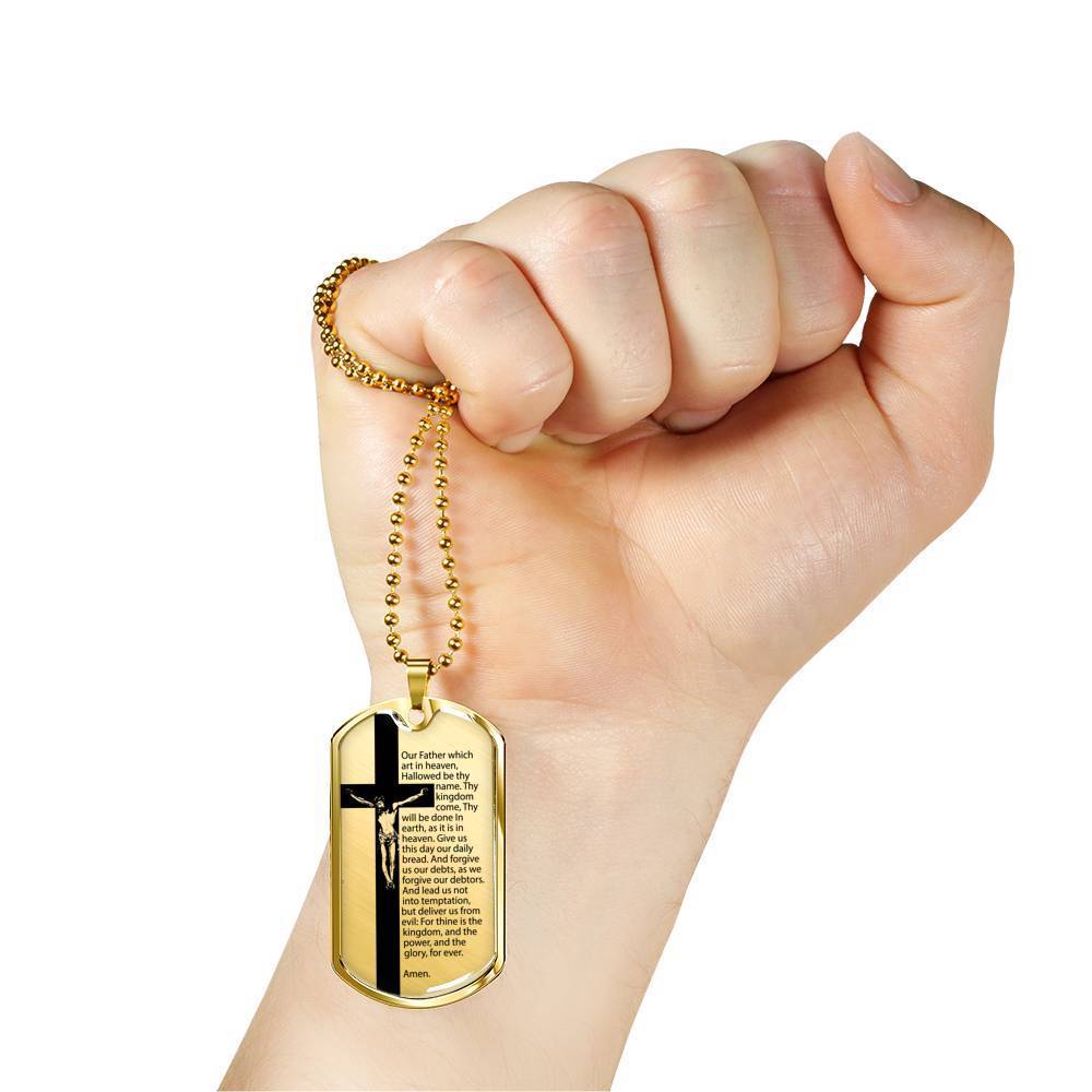Lord's Prayer Necklace Our Father Pendant Christian Necklace Stainless Steel or 18k Gold Dog Tag 24" Chain-Express Your Love Gifts