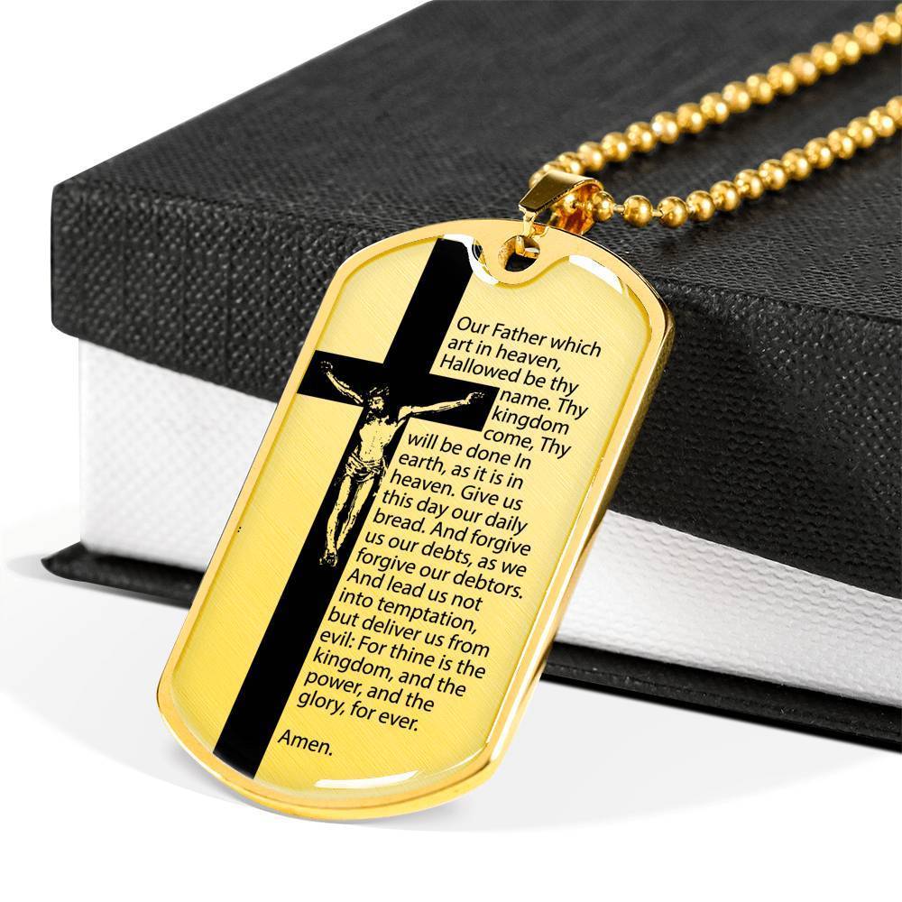 Lord's Prayer Necklace Our Father Pendant Christian Necklace Stainless Steel or 18k Gold Dog Tag 24" Chain-Express Your Love Gifts
