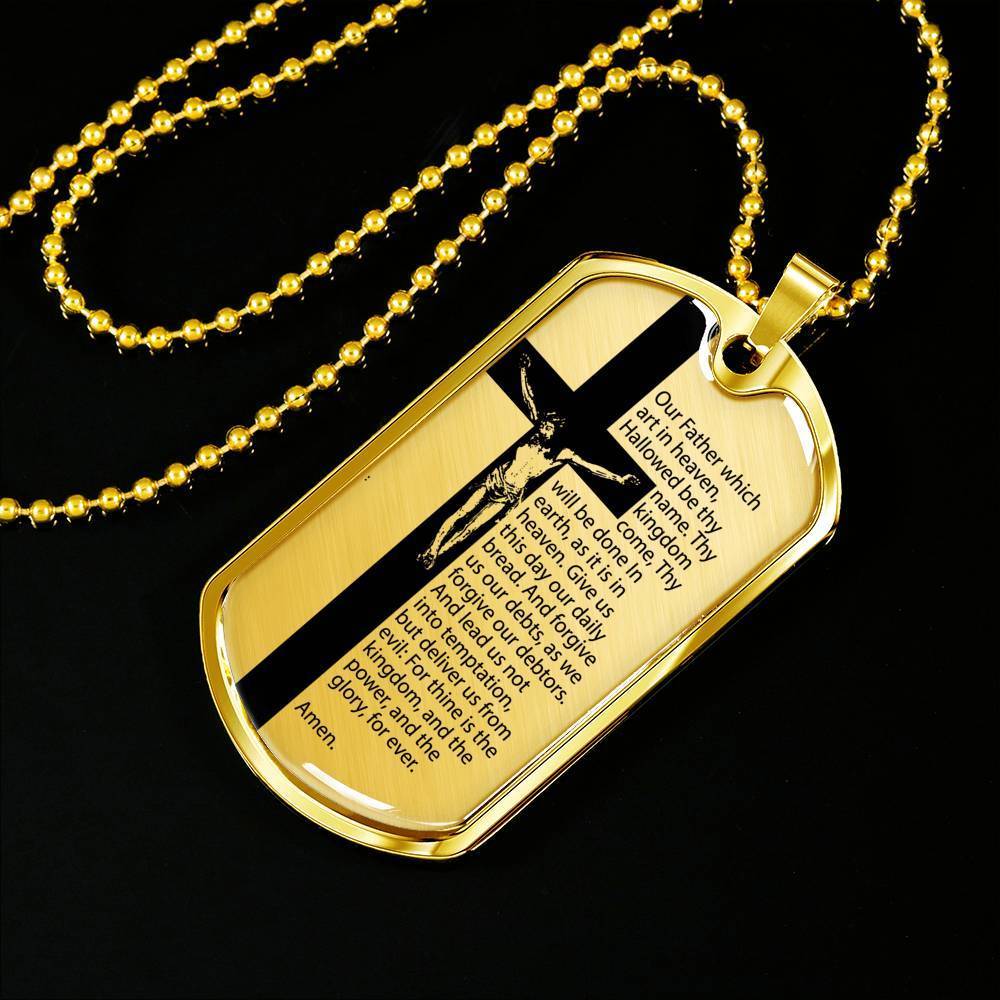 Lord's Prayer Necklace Our Father Pendant Christian Necklace Stainless Steel or 18k Gold Dog Tag 24" Chain-Express Your Love Gifts