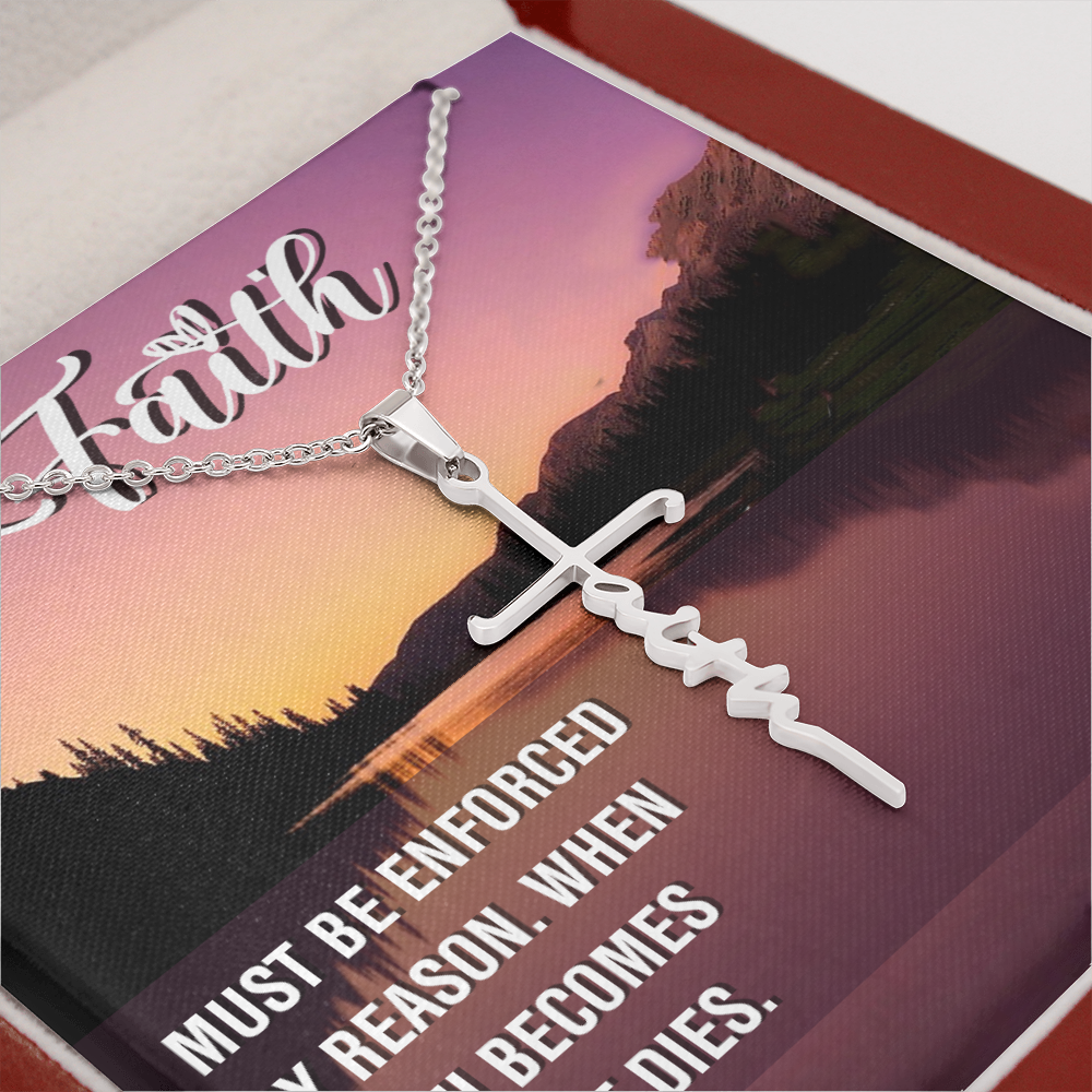 Must be Enforced Faith Cross Necklace w Inspirational Bible Message Card-Express Your Love Gifts