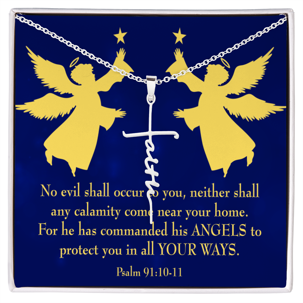 No Evil Shall Occur to You Psalm 91:10-11 Faith Cross Gold Necklace w Inspirational Bible Message Card-Express Your Love Gifts