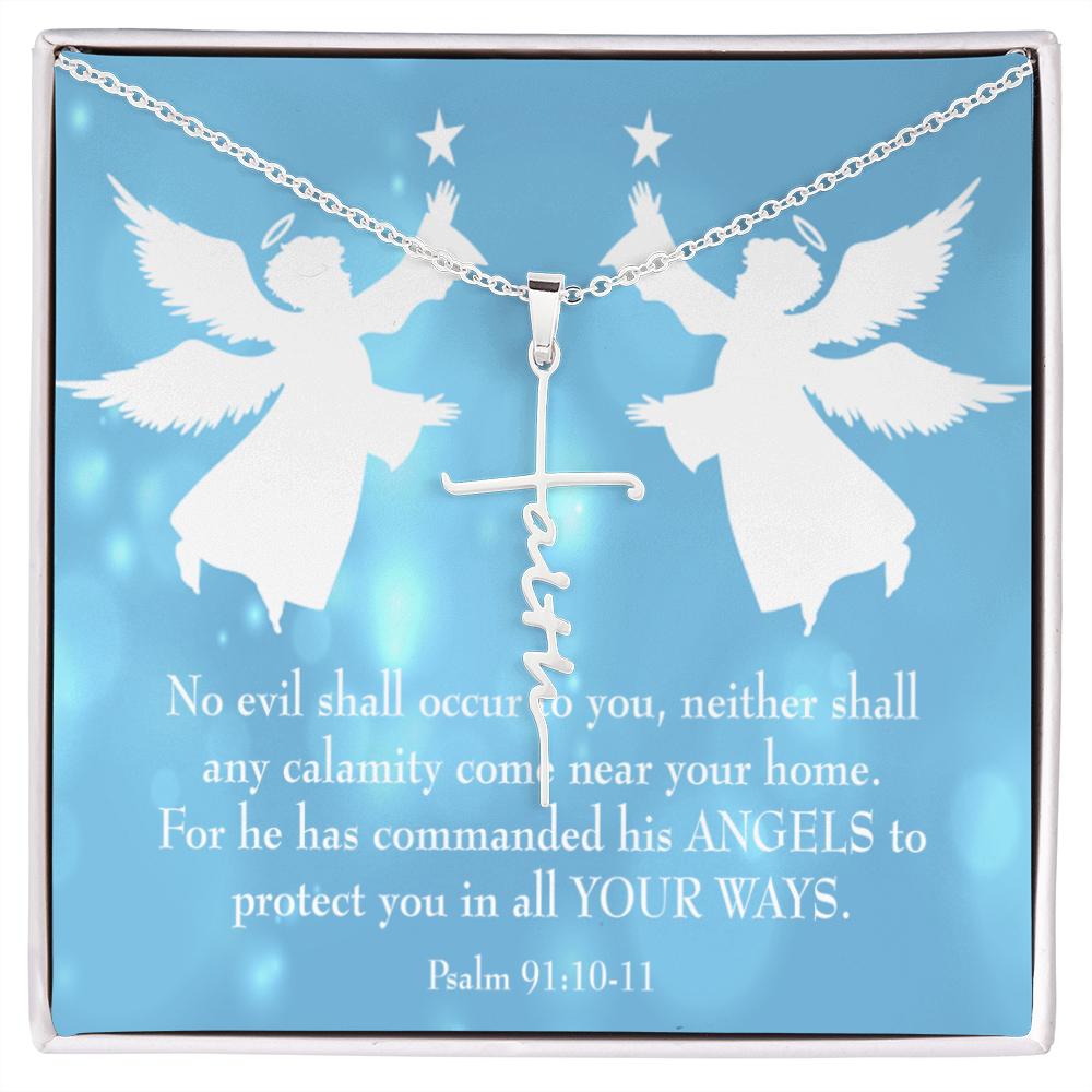 No Evil Shall Occur to You Psalm 91:10-11 Faith Cross Necklace w Inspirational Bible Message Card-Express Your Love Gifts