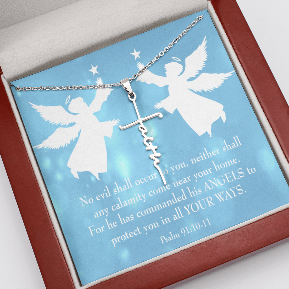 No Evil Shall Occur to You Psalm 91:10-11 Faith Cross Necklace w Inspirational Bible Message Card-Express Your Love Gifts