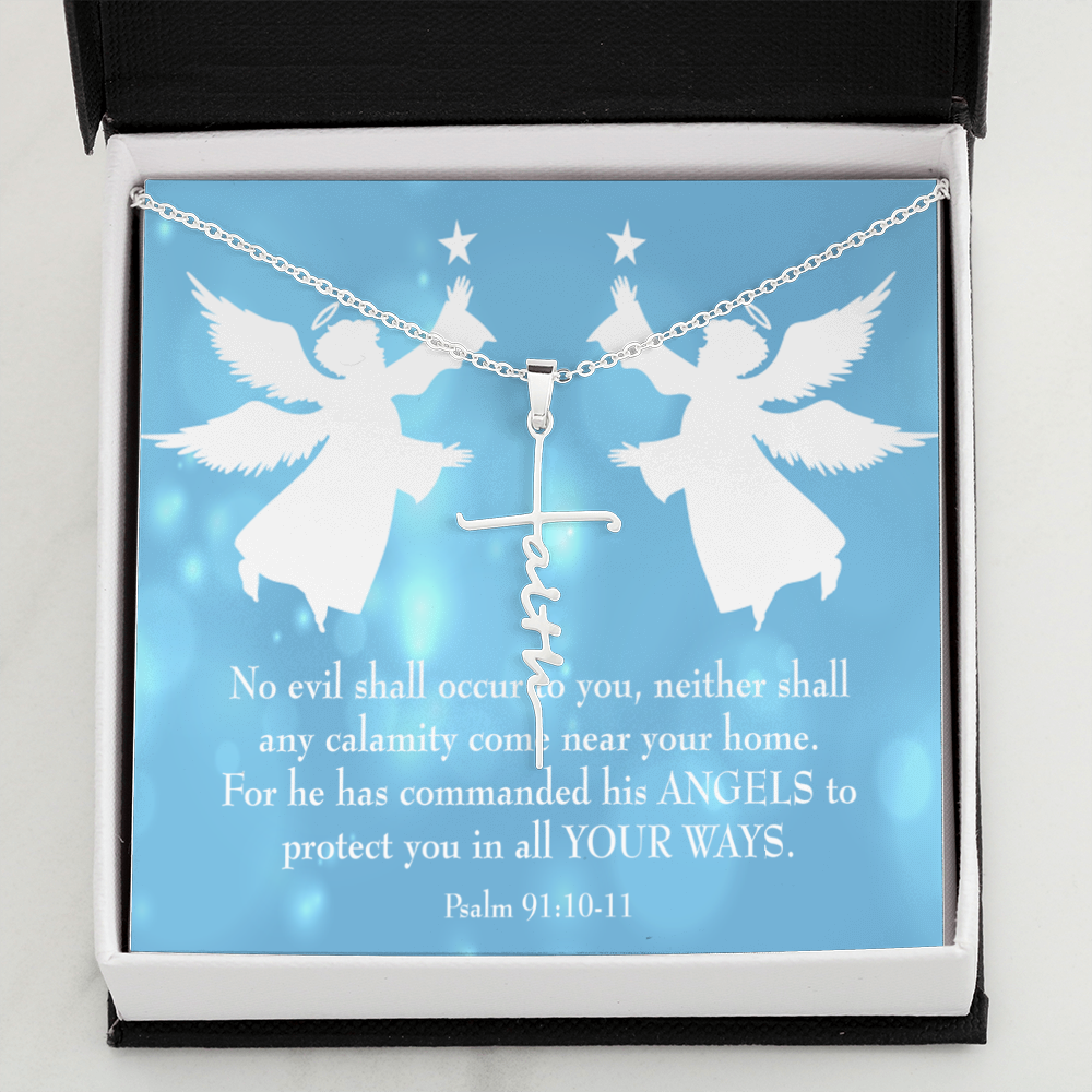 No Evil Shall Occur to You Psalm 91:10-11 Faith Cross Necklace w Inspirational Bible Message Card-Express Your Love Gifts