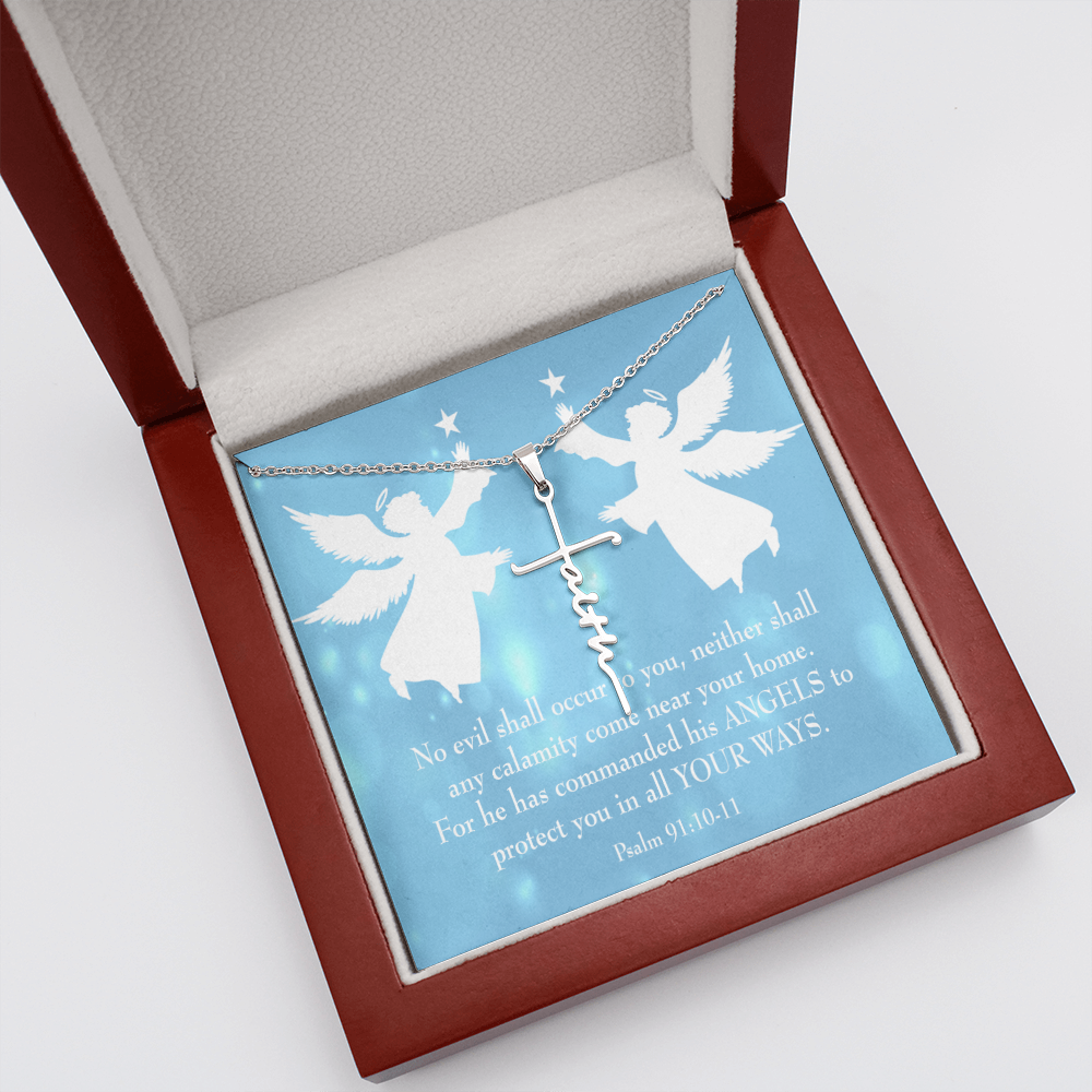 No Evil Shall Occur to You Psalm 91:10-11 Faith Cross Necklace w Inspirational Bible Message Card-Express Your Love Gifts