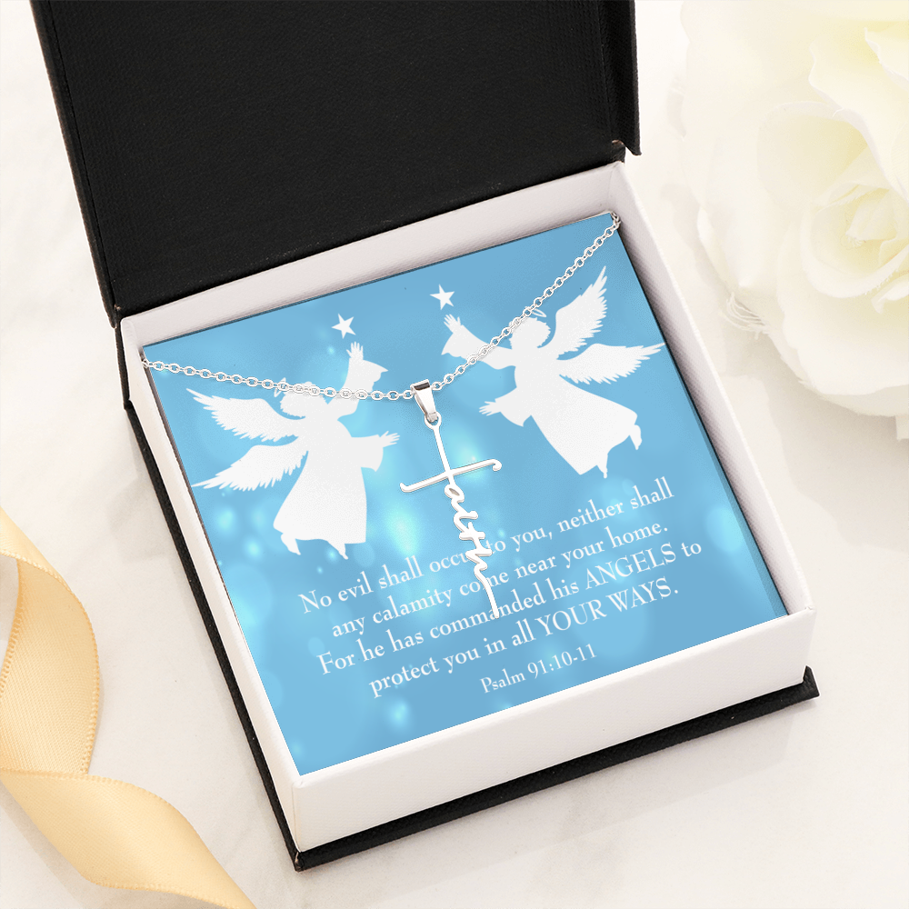No Evil Shall Occur to You Psalm 91:10-11 Faith Cross Necklace w Inspirational Bible Message Card-Express Your Love Gifts