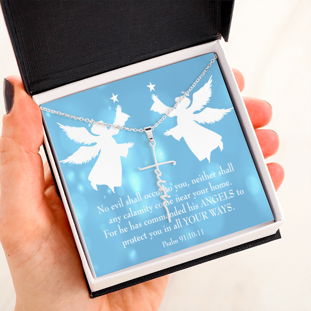 No Evil Shall Occur to You Psalm 91:10-11 Faith Cross Necklace w Inspirational Bible Message Card-Express Your Love Gifts