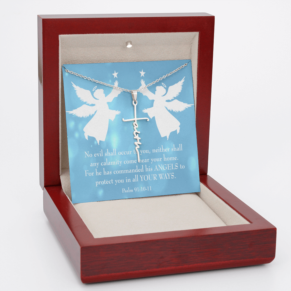No Evil Shall Occur to You Psalm 91:10-11 Faith Cross Necklace w Inspirational Bible Message Card-Express Your Love Gifts