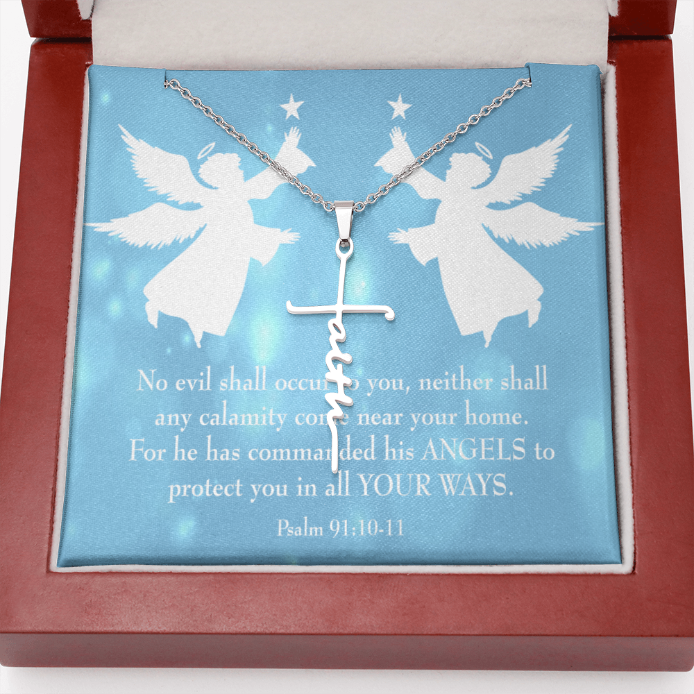 No Evil Shall Occur to You Psalm 91:10-11 Faith Cross Necklace w Inspirational Bible Message Card-Express Your Love Gifts