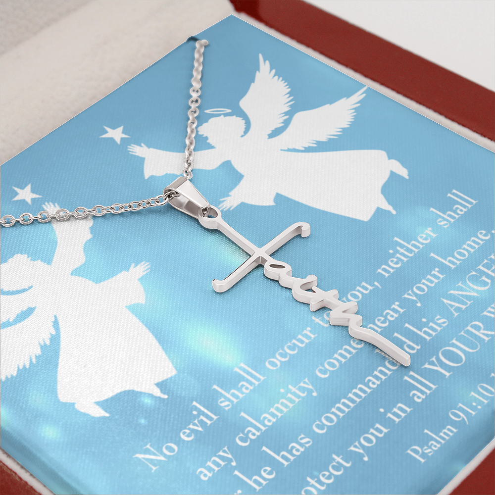 No Evil Shall Occur to You Psalm 91:10-11 Faith Cross Necklace w Inspirational Bible Message Card-Express Your Love Gifts