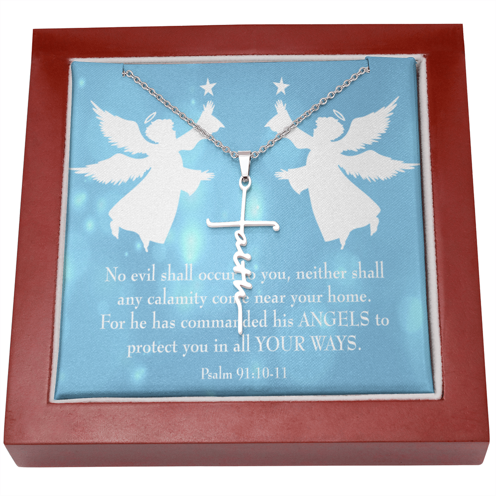 No Evil Shall Occur to You Psalm 91:10-11 Faith Cross Necklace w Inspirational Bible Message Card-Express Your Love Gifts