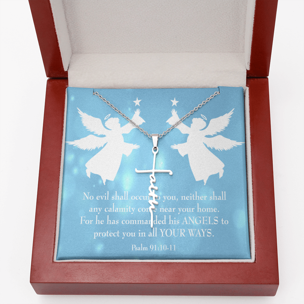 No Evil Shall Occur to You Psalm 91:10-11 Faith Cross Necklace w Inspirational Bible Message Card-Express Your Love Gifts