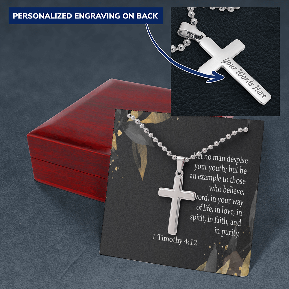 No Man Despise Your Youth 1 Timothy 4:12 Cross Necklace Message Card W Ball Chain Pendant-Express Your Love Gifts