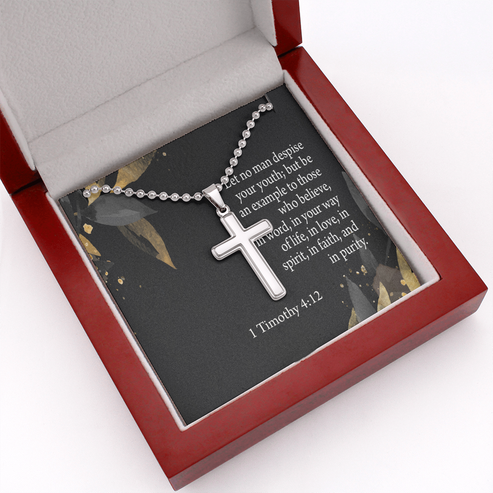 No Man Despise Your Youth 1 Timothy 4:12 Cross Necklace Message Card W Ball Chain Pendant-Express Your Love Gifts