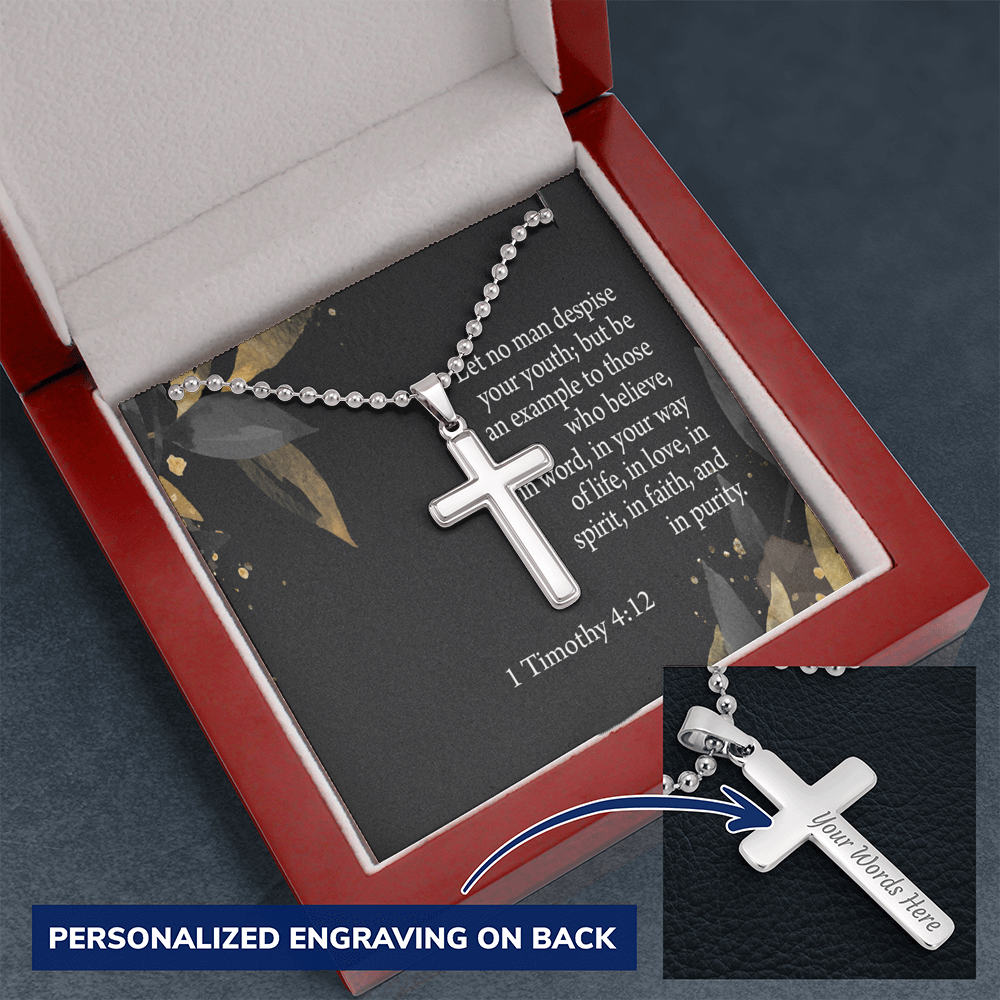 No Man Despise Your Youth 1 Timothy 4:12 Cross Necklace Message Card W Ball Chain Pendant-Express Your Love Gifts