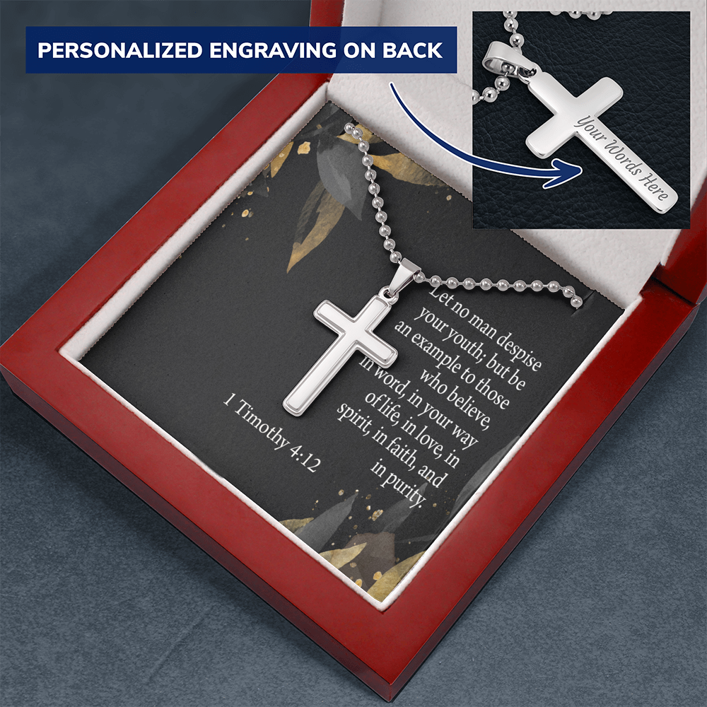 No Man Despise Your Youth 1 Timothy 4:12 Cross Necklace Message Card W Ball Chain Pendant-Express Your Love Gifts