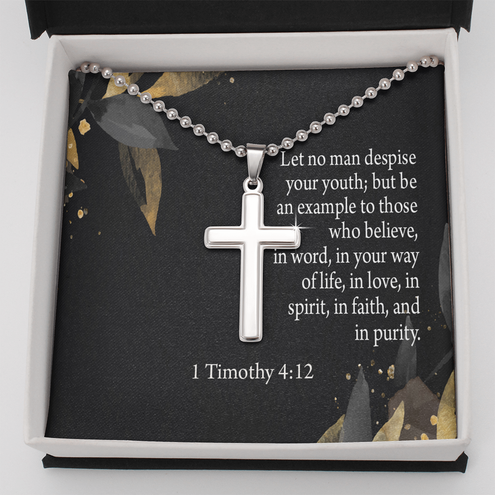 No Man Despise Your Youth 1 Timothy 4:12 Cross Necklace Message Card W Ball Chain Pendant-Express Your Love Gifts
