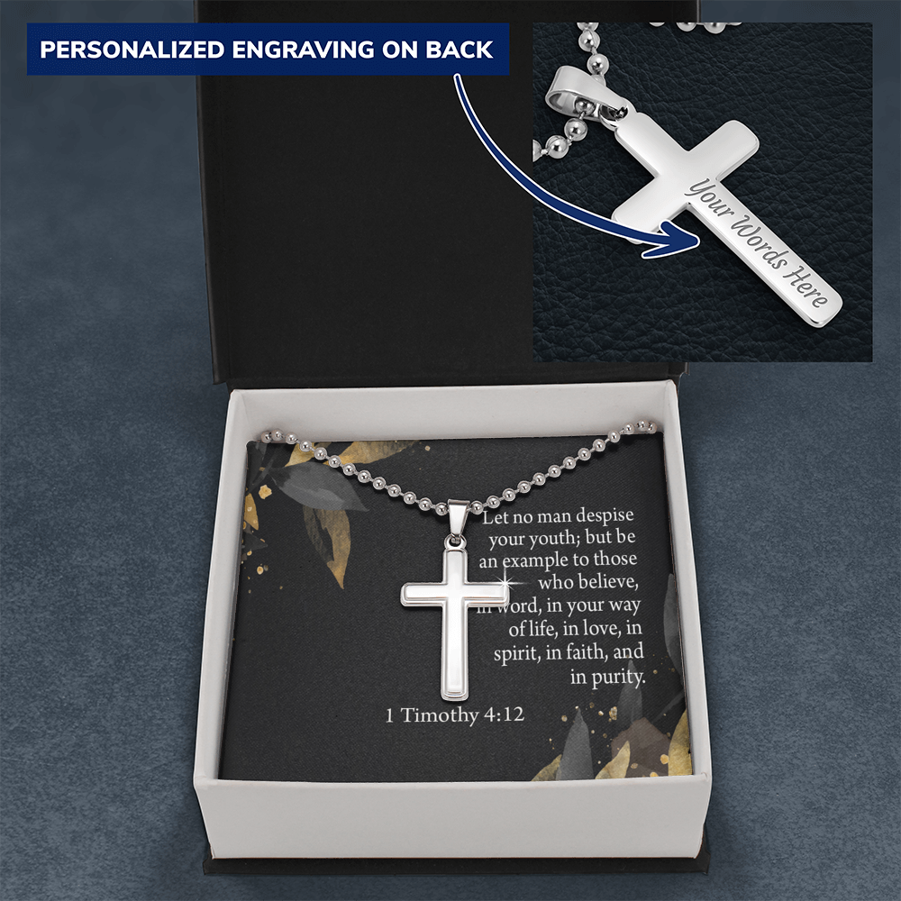 No Man Despise Your Youth 1 Timothy 4:12 Cross Necklace Message Card W Ball Chain Pendant-Express Your Love Gifts