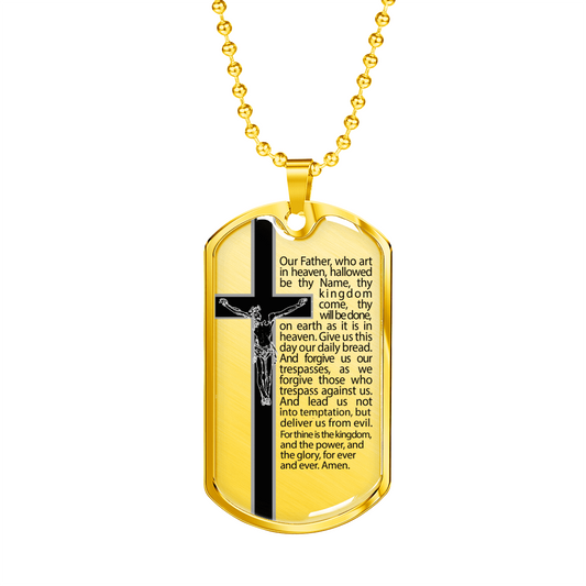 Our Father Scripture Necklace Stainless Steel or 18k Gold Dog Tag 24" Chain-Express Your Love Gifts