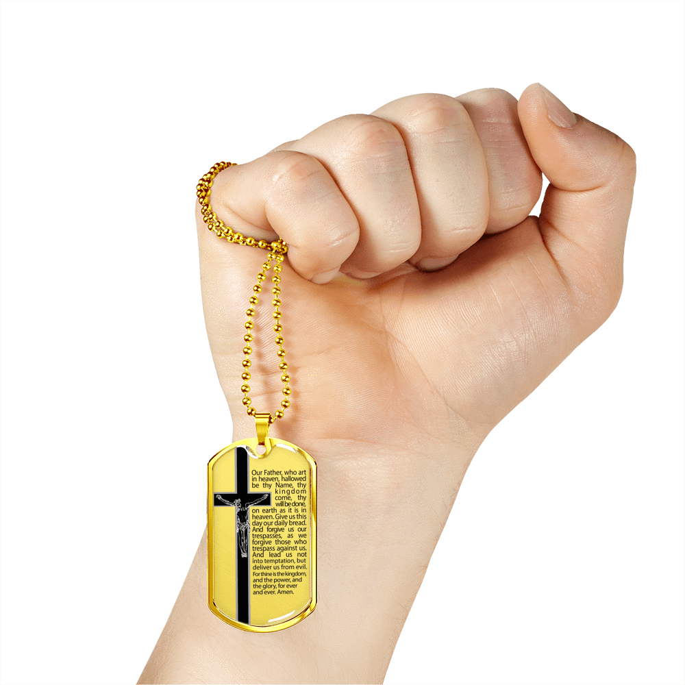 Our Father Scripture Necklace Stainless Steel or 18k Gold Dog Tag 24" Chain-Express Your Love Gifts