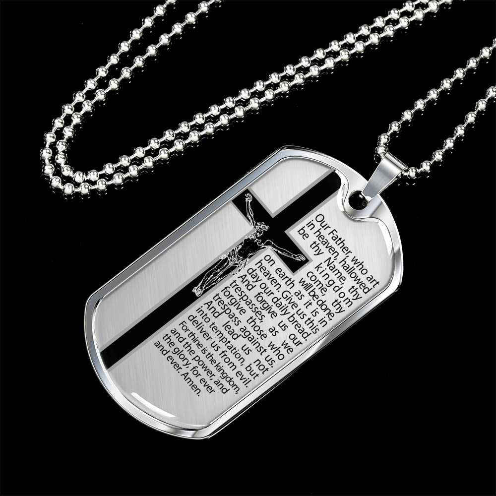 Our Father Scripture Necklace Stainless Steel or 18k Gold Dog Tag 24" Chain-Express Your Love Gifts