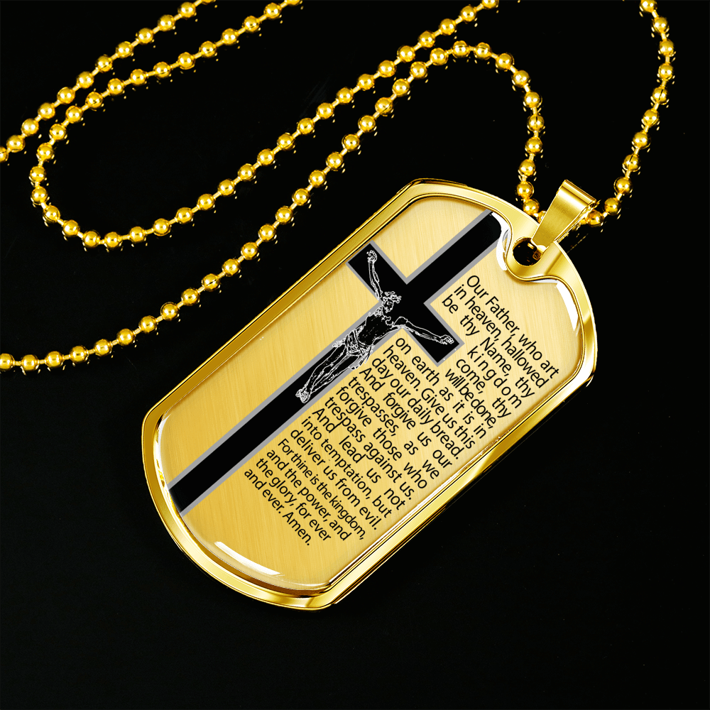 Our Father Scripture Necklace Stainless Steel or 18k Gold Dog Tag 24" Chain-Express Your Love Gifts