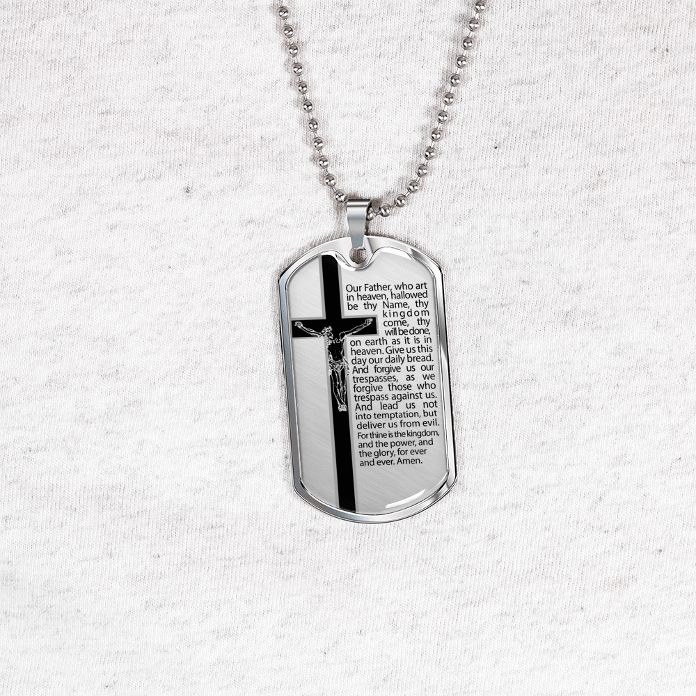 Our Father Scripture Necklace Stainless Steel or 18k Gold Dog Tag 24" Chain-Express Your Love Gifts