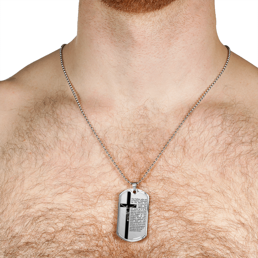 Our Father Scripture Necklace Stainless Steel or 18k Gold Dog Tag 24" Chain-Express Your Love Gifts