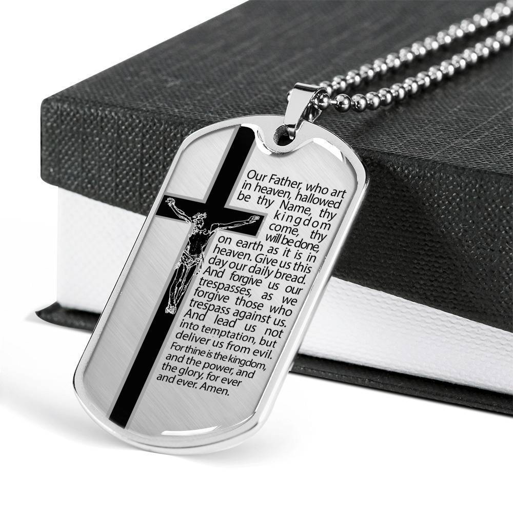 Our Father Scripture Necklace Stainless Steel or 18k Gold Dog Tag 24" Chain-Express Your Love Gifts