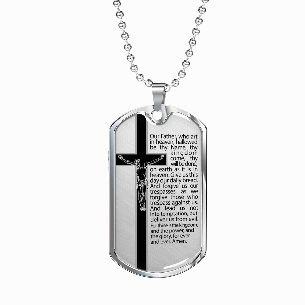Our Father Scripture Necklace Stainless Steel or 18k Gold Dog Tag 24" Chain-Express Your Love Gifts
