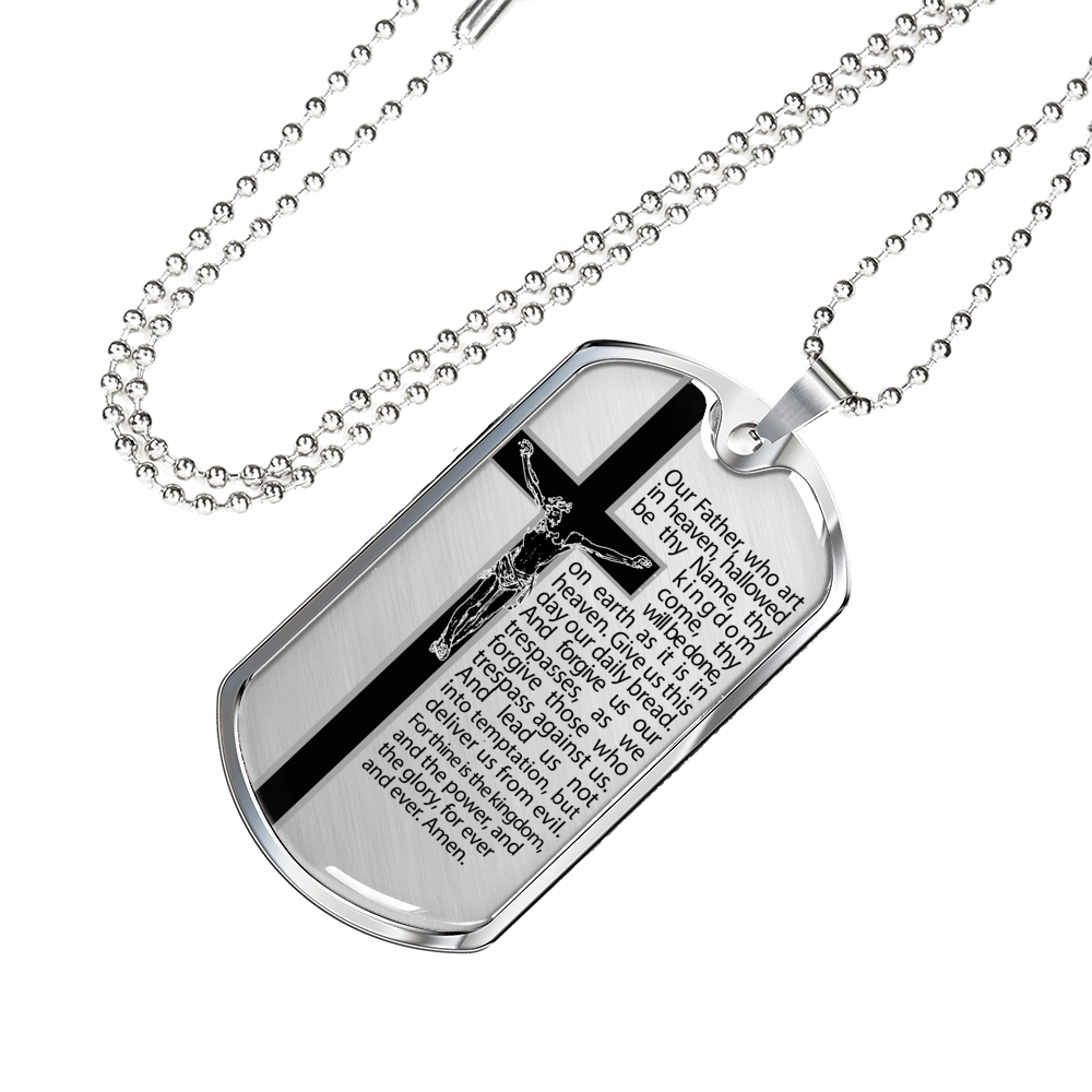 Our Father Scripture Necklace Stainless Steel or 18k Gold Dog Tag 24" Chain-Express Your Love Gifts