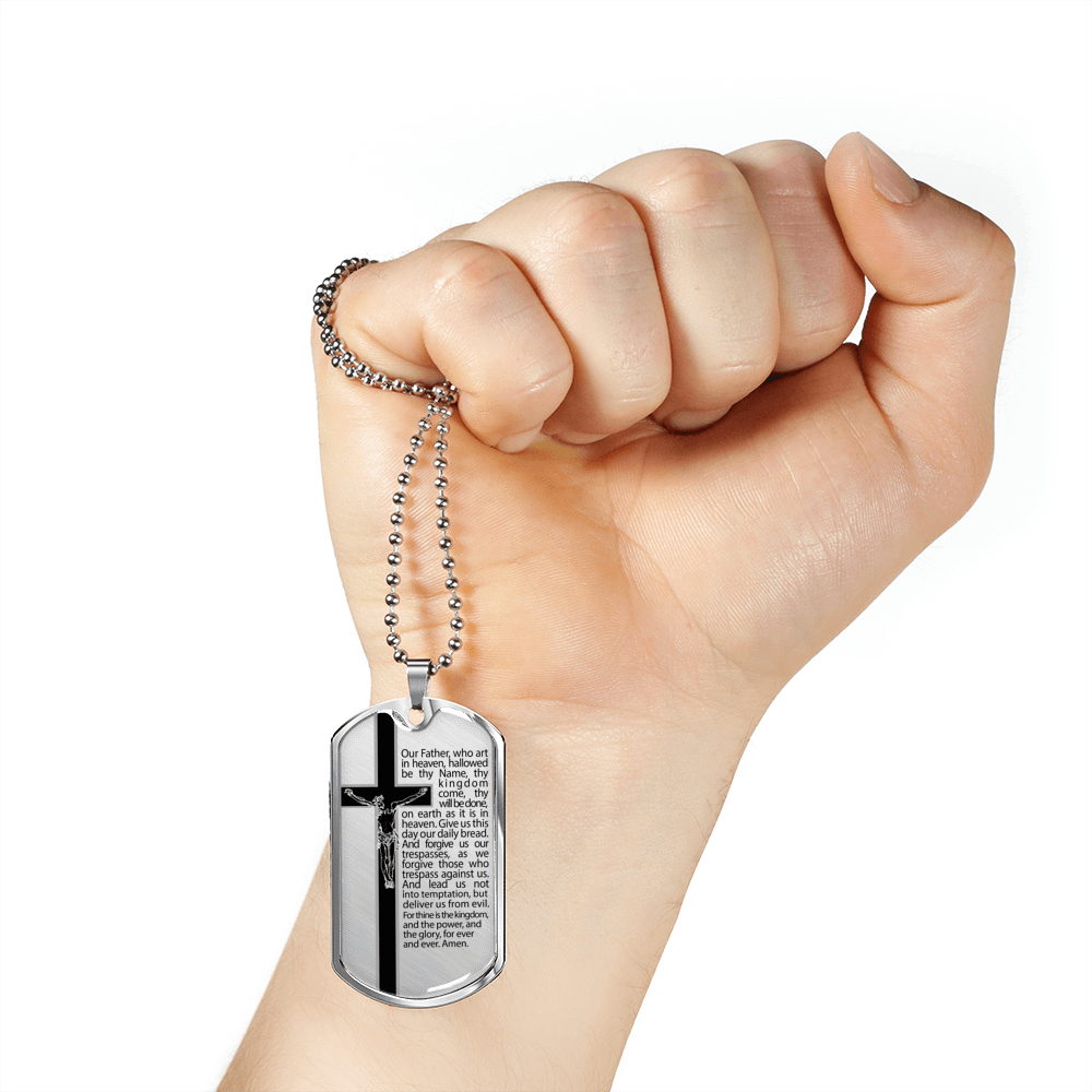 Our Father Scripture Necklace Stainless Steel or 18k Gold Dog Tag 24" Chain-Express Your Love Gifts