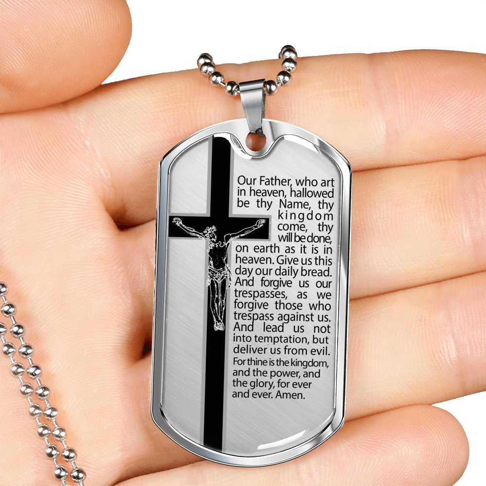 Our Father Scripture Necklace Stainless Steel or 18k Gold Dog Tag 24" Chain-Express Your Love Gifts