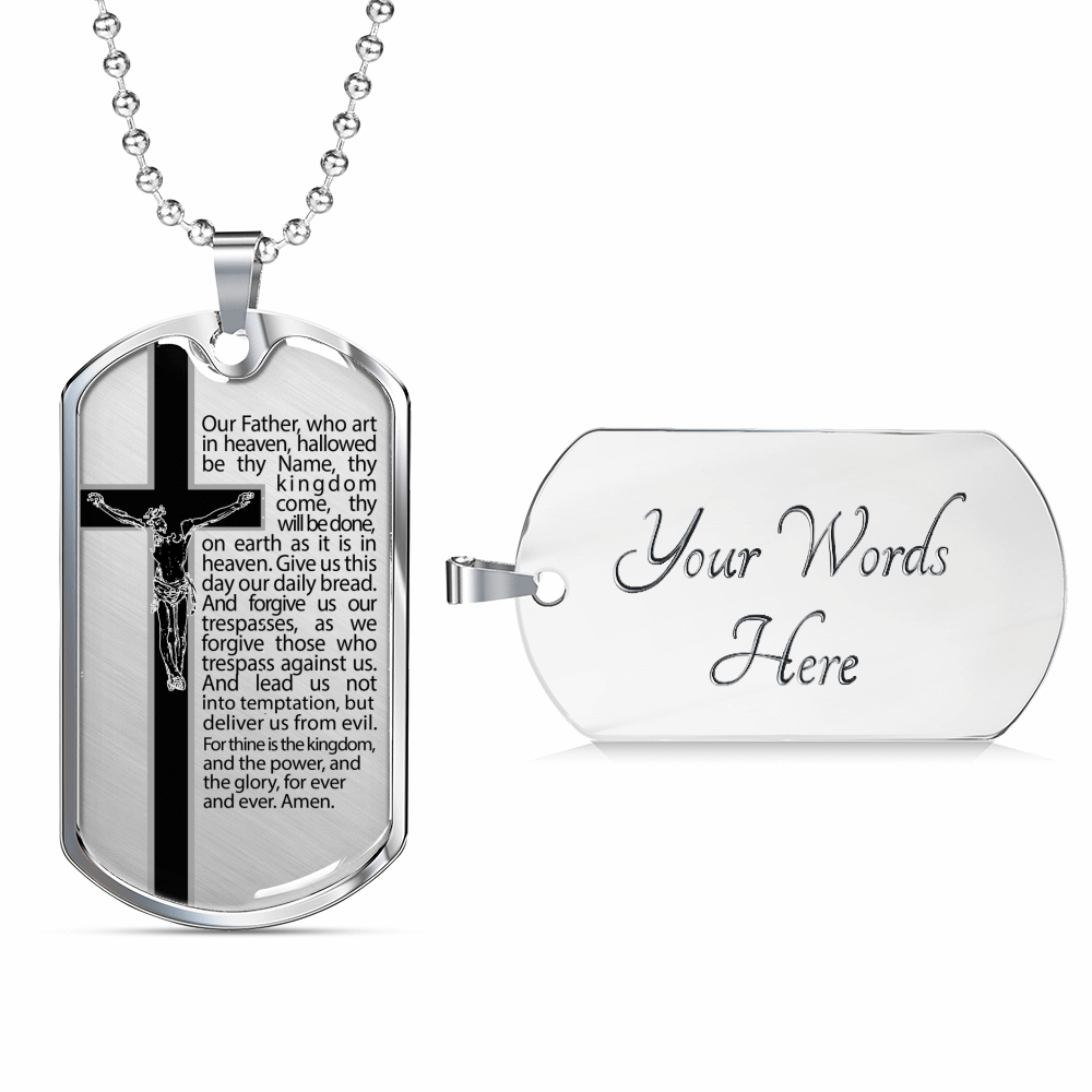 Our Father Scripture Necklace Stainless Steel or 18k Gold Dog Tag 24" Chain-Express Your Love Gifts