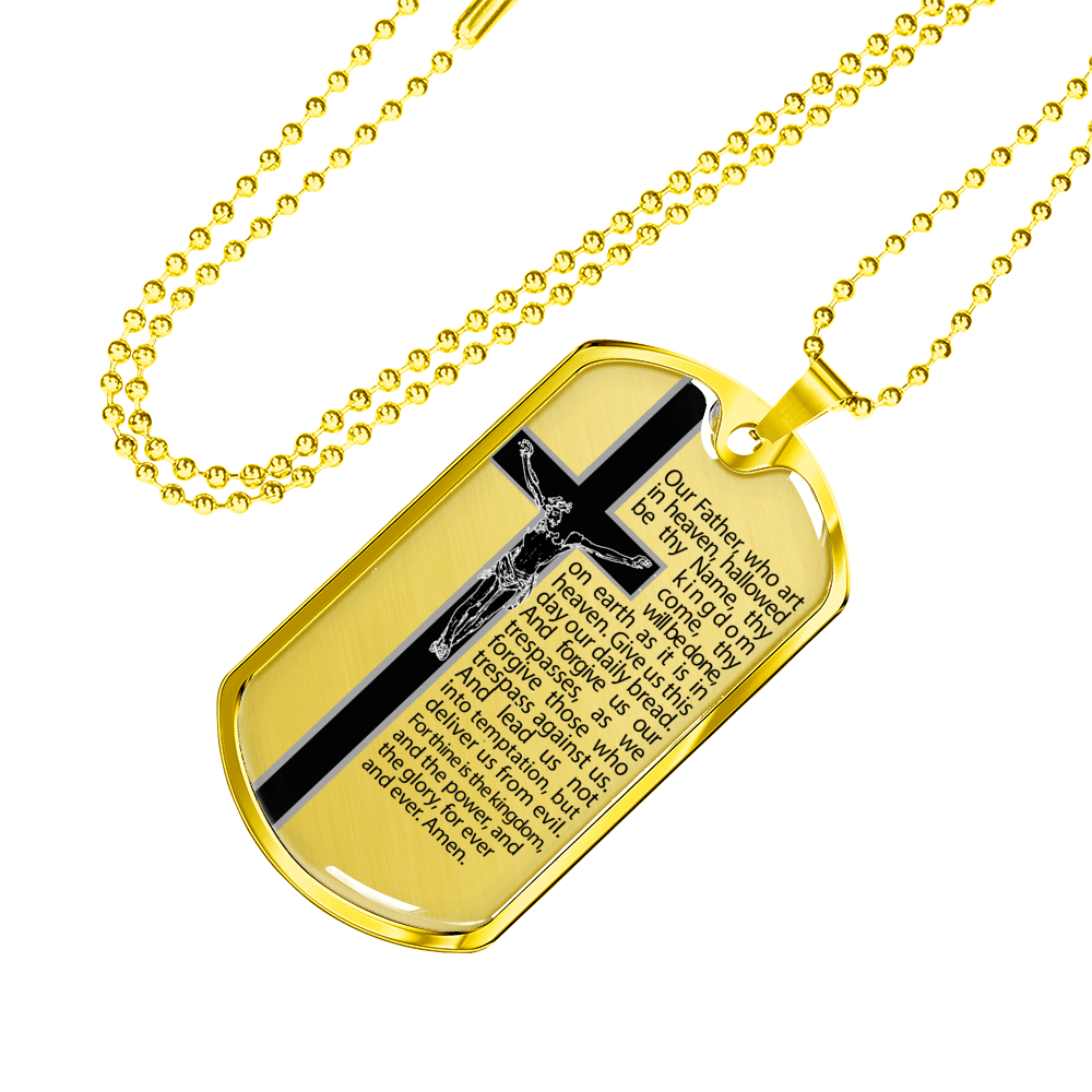 Our Father Scripture Necklace Stainless Steel or 18k Gold Dog Tag 24" Chain-Express Your Love Gifts