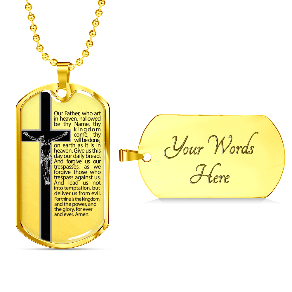 Our Father Scripture Necklace Stainless Steel or 18k Gold Dog Tag 24" Chain-Express Your Love Gifts