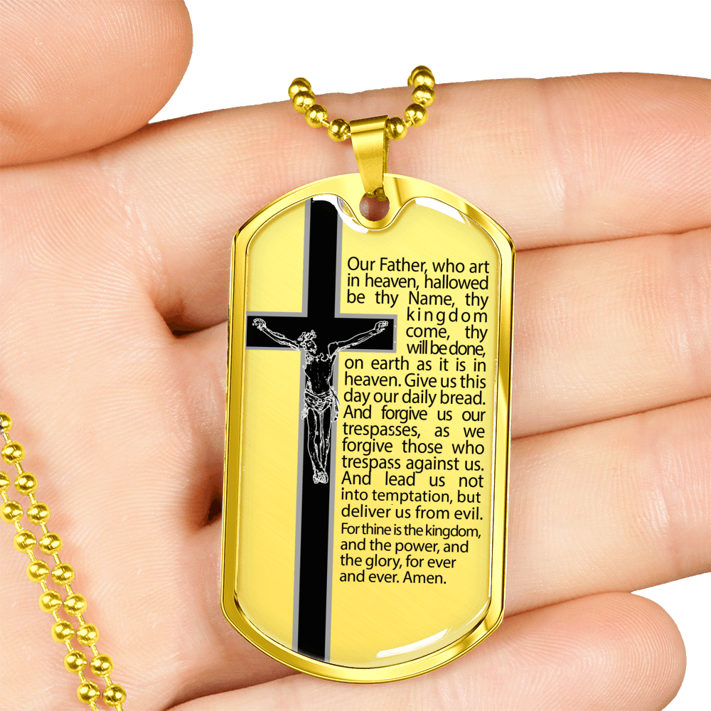 Our Father Scripture Necklace Stainless Steel or 18k Gold Dog Tag 24" Chain-Express Your Love Gifts