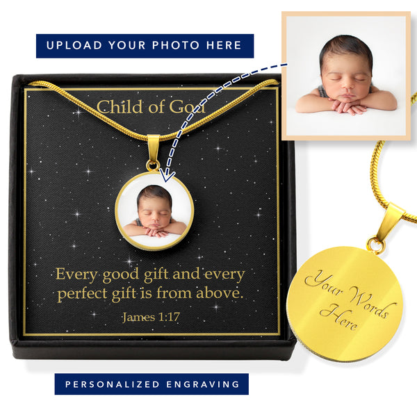 Personalized Baby Birth Necklace James 1:17 Child of God Perfect Gift From Above Gift Pendant Stainless Steel or 18k Gold-Express Your Love Gifts