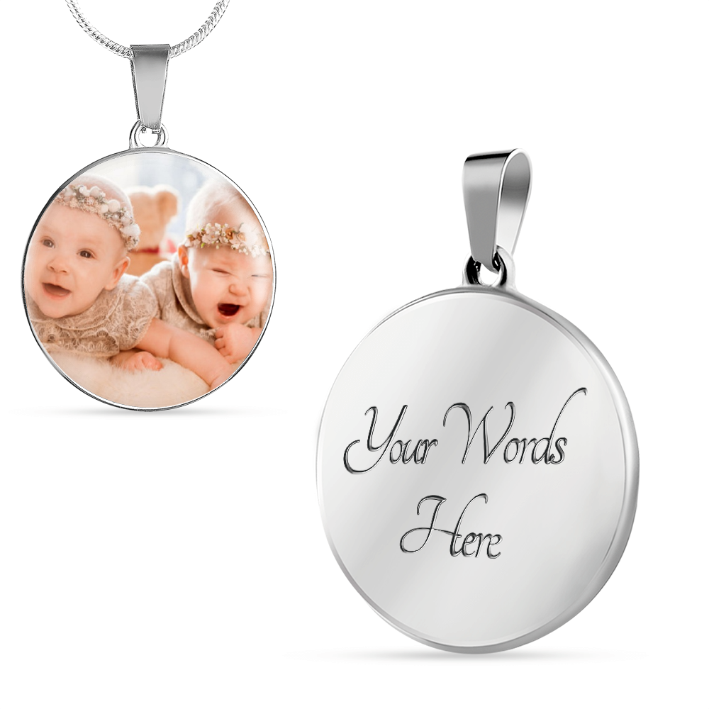 Personalized Expecting Mother To Twin Blessings Pregnancy Message Circle Necklace Stainless Steel or 18k Gold 18-22"-Express Your Love Gifts