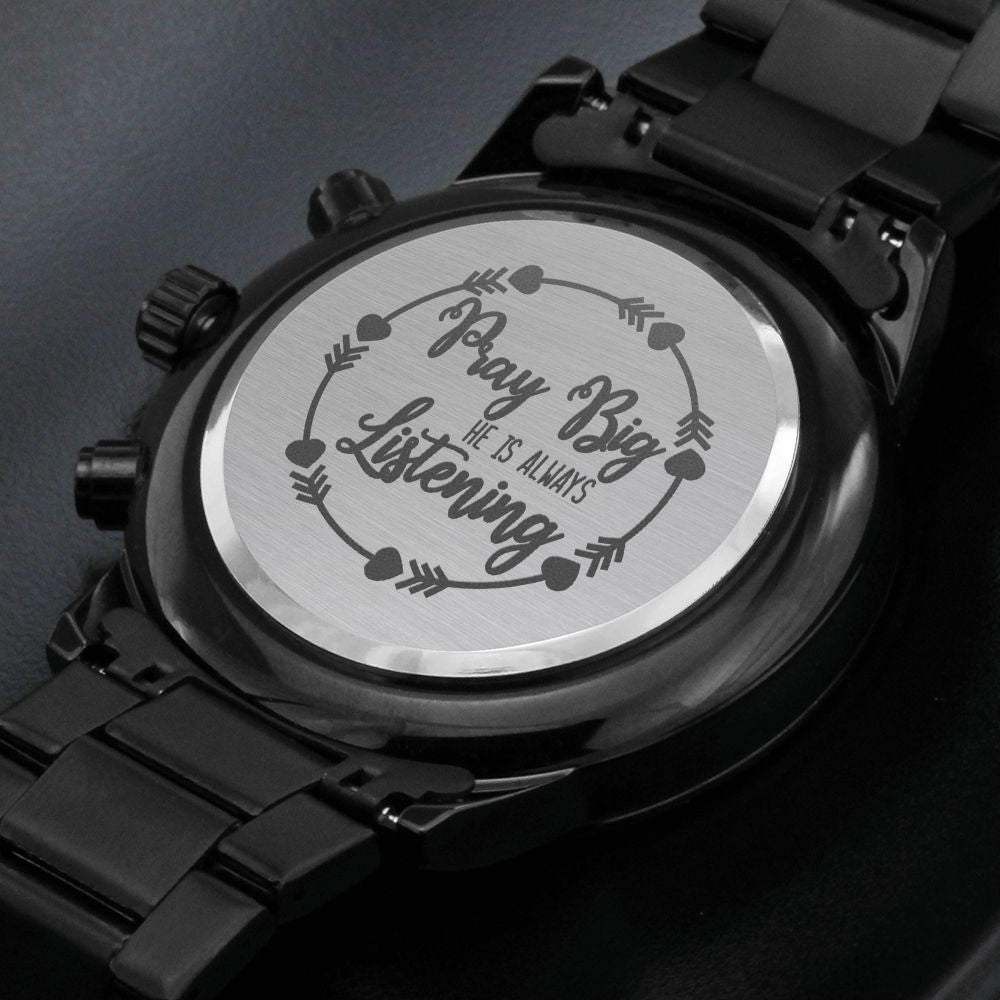 Pray Big Engraved Bible Verse Men's Watch Multifunction Stainless Steel W Copper Dial-Express Your Love Gifts