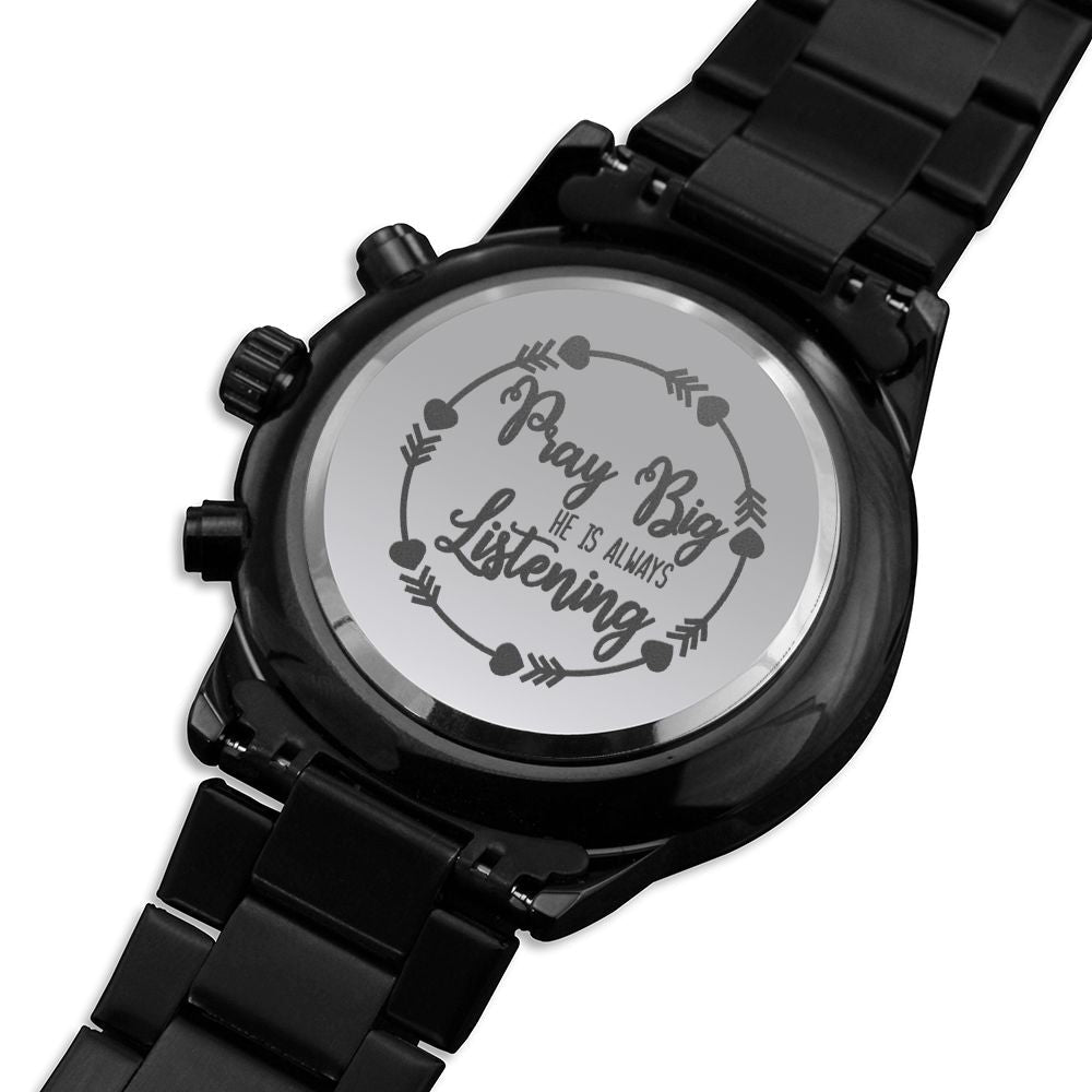 Pray Big Engraved Bible Verse Men's Watch Multifunction Stainless Steel W Copper Dial-Express Your Love Gifts