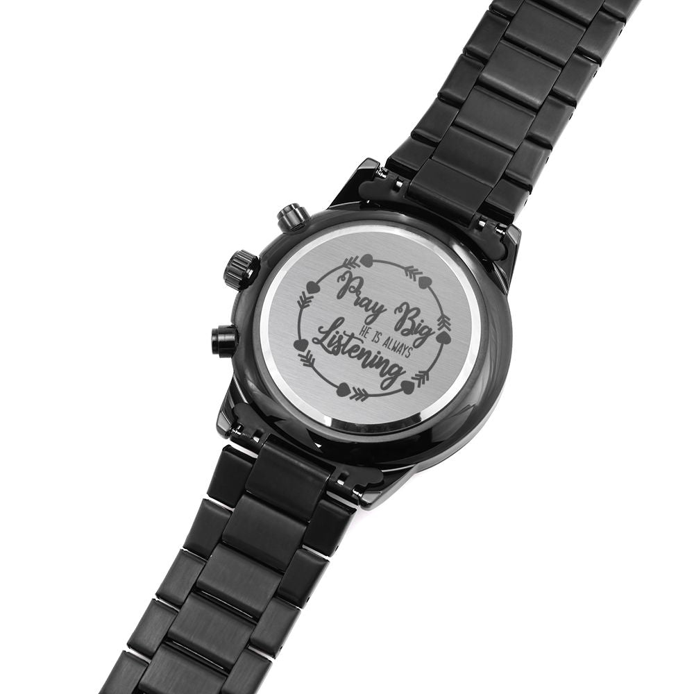 Pray Big Engraved Bible Verse Men's Watch Multifunction Stainless Steel W Copper Dial-Express Your Love Gifts