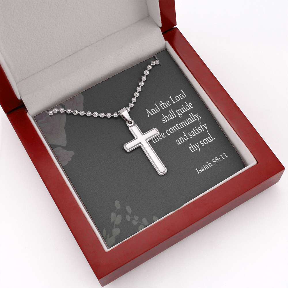 Satisfy Thy Soul Isaiah 58:11 Cross Necklace Message Card W Ball Chain Pendant-Express Your Love Gifts