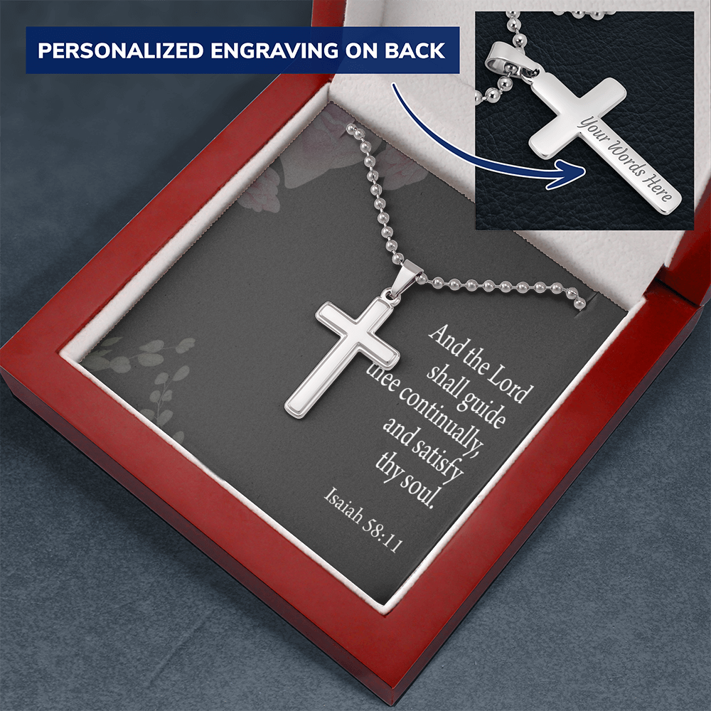 Satisfy Thy Soul Isaiah 58:11 Cross Necklace Message Card W Ball Chain Pendant-Express Your Love Gifts
