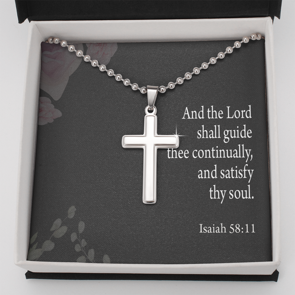 Satisfy Thy Soul Isaiah 58:11 Cross Necklace Message Card W Ball Chain Pendant-Express Your Love Gifts