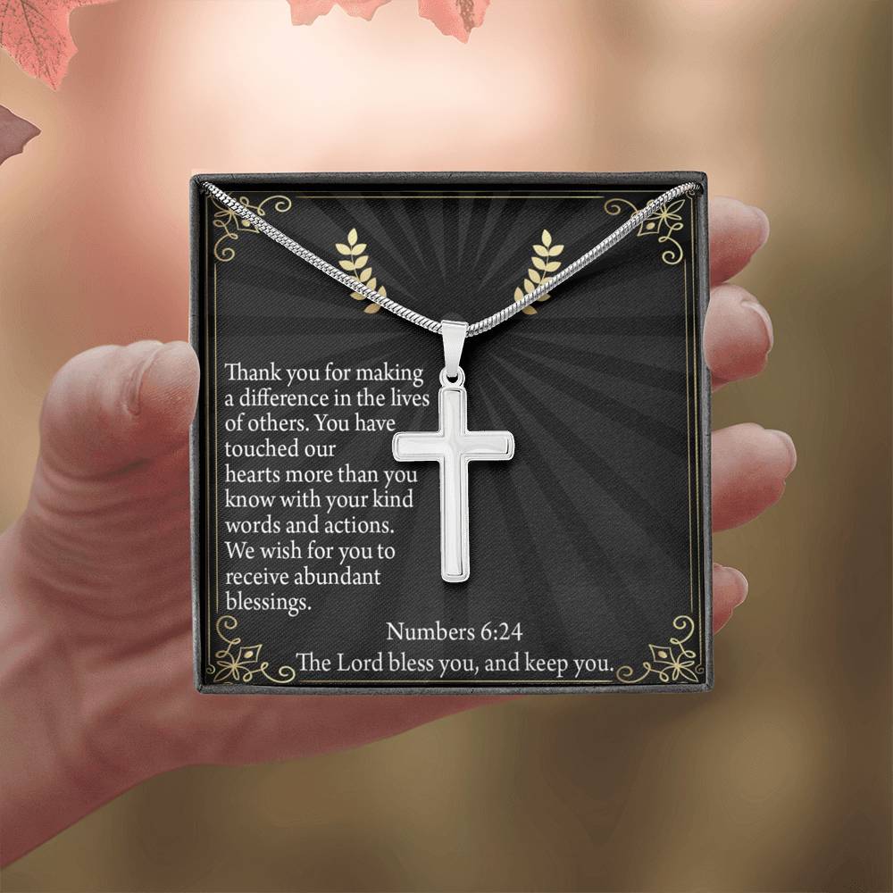 Scripture Card Blessed Are The Servant Numbers 6:24 Cross Necklace Stainless Steel Pendant Message Card-Express Your Love Gifts