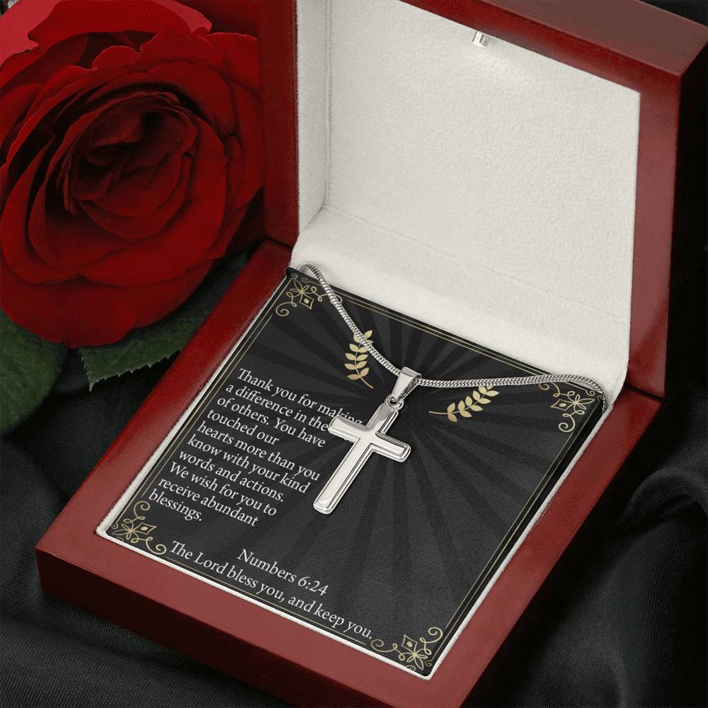 Scripture Card Blessed Are The Servant Numbers 6:24 Cross Necklace Stainless Steel Pendant Message Card-Express Your Love Gifts