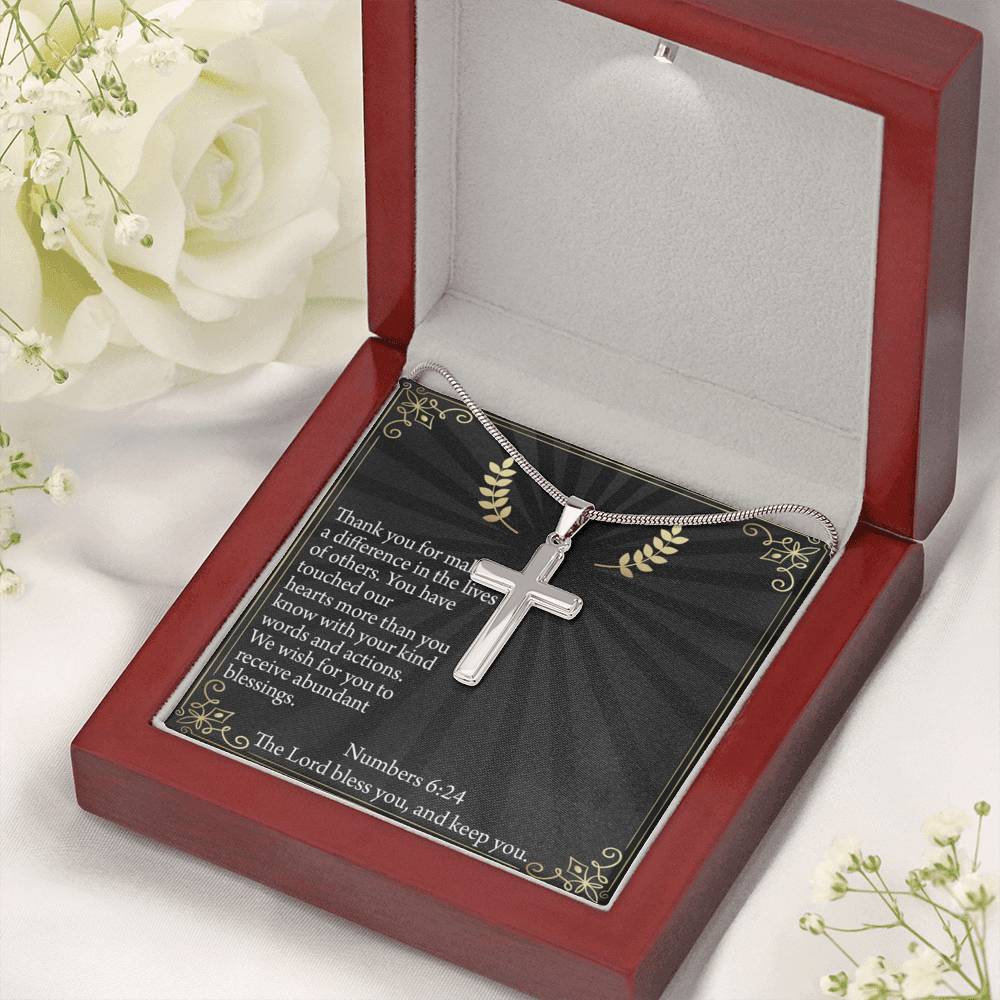 Scripture Card Blessed Are The Servant Numbers 6:24 Cross Necklace Stainless Steel Pendant Message Card-Express Your Love Gifts