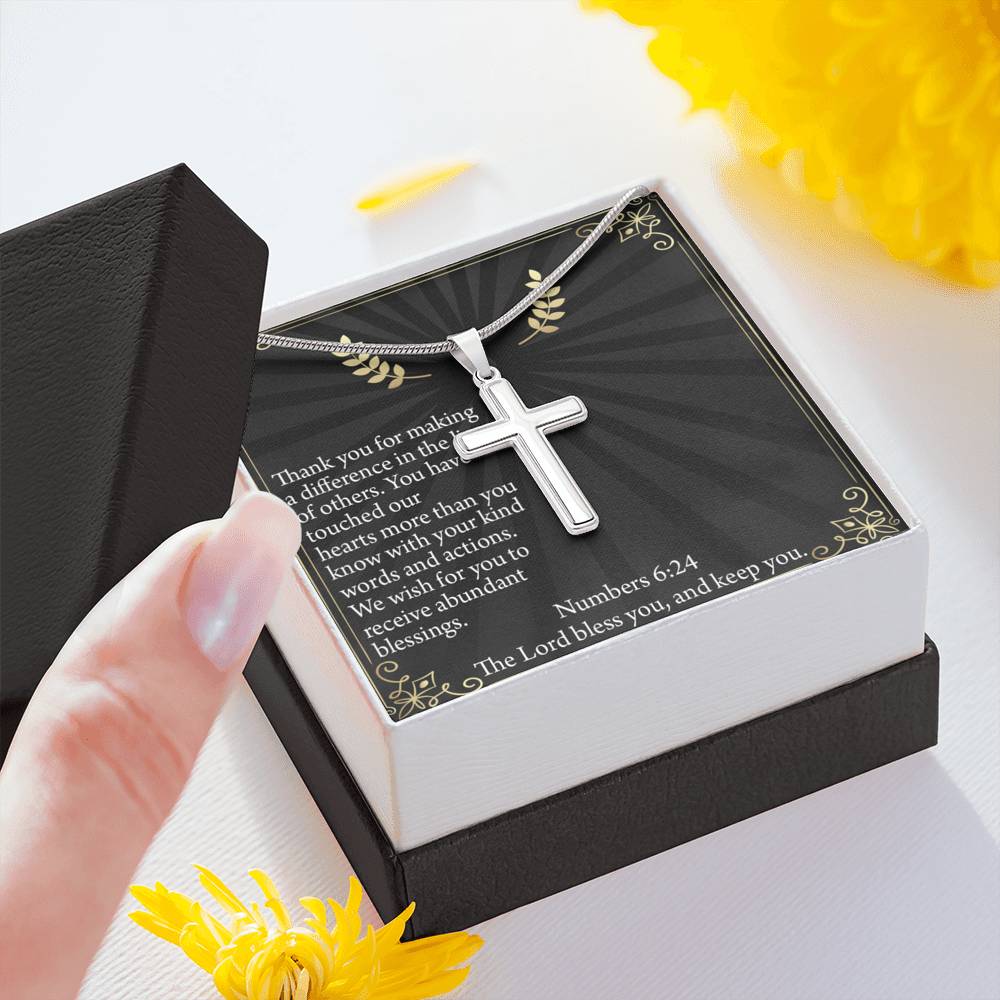 Scripture Card Blessed Are The Servant Numbers 6:24 Cross Necklace Stainless Steel Pendant Message Card-Express Your Love Gifts