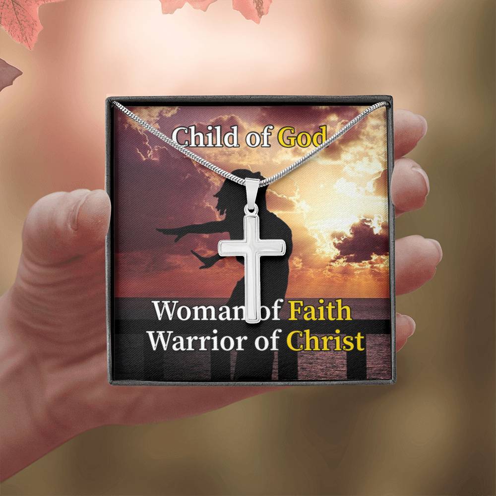Scripture Card Child Of God Woman Of Faith Warrior Of Christ Faith Cross Card Necklace w Stainless Steel Pendant-Express Your Love Gifts